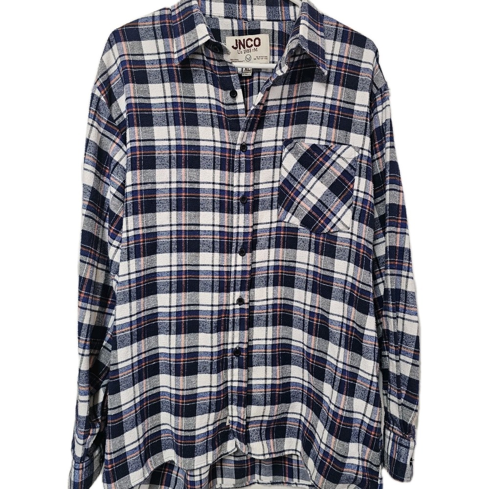 JNCO Mens XL‎ Flannel Button Down Blues Orange 100% Cotton Soft